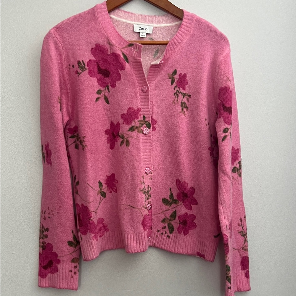 Soft Pink Floral Cardigan, M